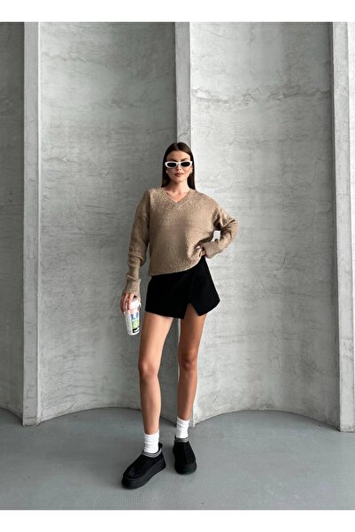 ZF BUTİK Γυναικείο πλεκτό πουλόβερ με λαιμόκοψη V