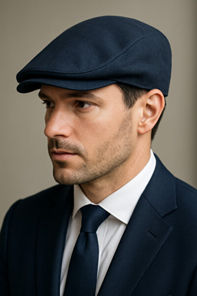 HatClub Exclusive قبعة لندن الشتوية للرجال من قماش الصوف مقاس قياسي مع جزء خلفي مرن باللون الأزرق الداكن