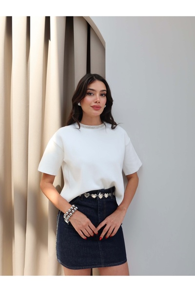 ESRAHELVACI Short Sleeve Collar Stone Embellished Knitwear