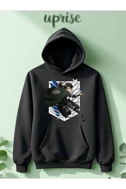 Vordevia Hanorac Attack On Titan Levi Ackerman cu imprimeu din bumbac cu 3 fi...