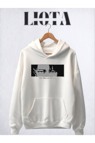 Vordevia Hanorac oversize din bumbac cu 3 fire, imprimat Attack On Titan