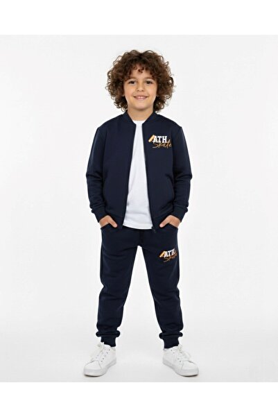 Ege Bebek Set de trening pentru băieți cu jachetă cu fermoar cu guler bomber și pantaloni de trening pentru vârstele 8-9-10-11-12