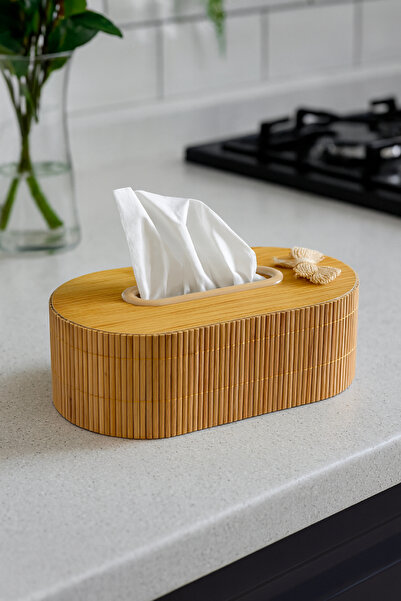 Vienev Ahşap Dikdörtgen Peçetelik – Doğal Ahşap Desenli Dekoratif Mendil Kutusu AMS1080