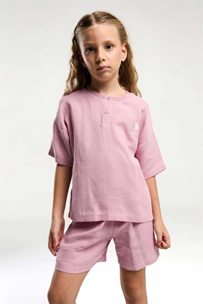 U.S. Polo Assn. Kids U.S. Polo Girls' Shorts Set Muslin Woven Fabric