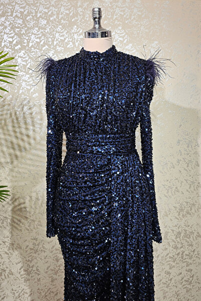 Raika Moda Parıltılı Kol Tüy Detaylı Şura Tesettür Büyük Abiye