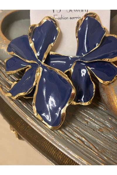ZEYNVA Large Navy Blue Leaf Earrings
