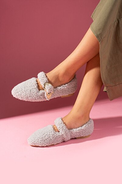 FUGA MODA Olisse Gray Towel Textured Western Buckle Belted Home Ballet Flats