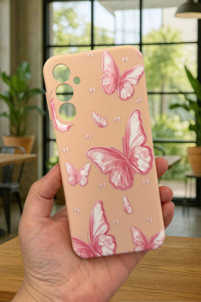 Vip Case Samsung Galaxy A14 Uyumlu Pembe Kelebek Desenli Silikon Darbe Emici ...