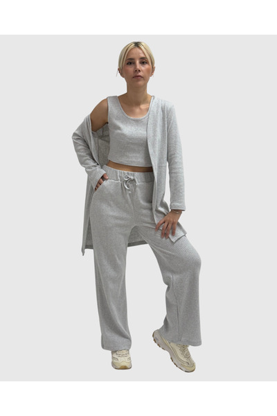 haha Basic Jacket - Blouse - Pants Set for Women