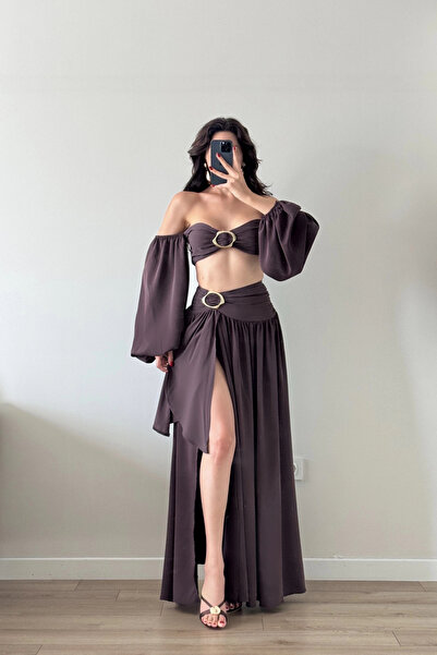 Eka Γυναικείο Καφέ Σετ Φούστας Crop 1041-3234