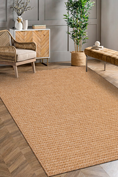 dekozer Jutena Jüt Görünümlü Bukle Halı | Hasır Renk, İnce Form, Dayanıklı ve Tozumaz