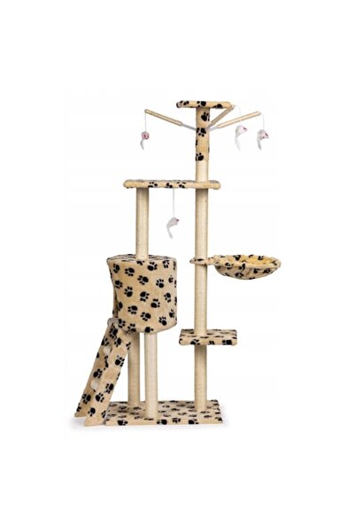 OEM Cat Playhouse with Scratching Post, 5 Levels, 3 Platforms, Beige