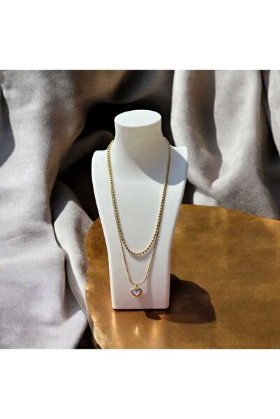 Celestia قلادة على شكل قلب من الفولاذ بسلسلة مزدوجة