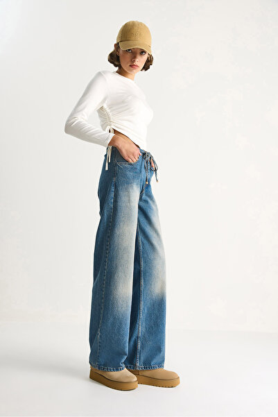 Bianco Lucci Kadın Belden İp Bağlamalı Denim Pantolon 5284 60284086