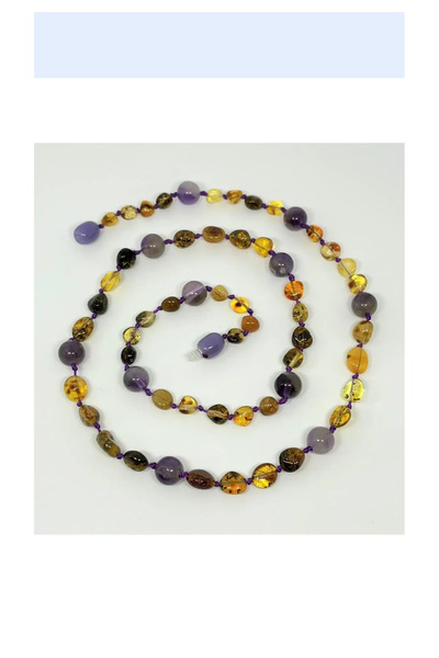 Tesbihci Efendi Damla Kehribar Yetişkin Ametist Tasarım Kolye 70cm