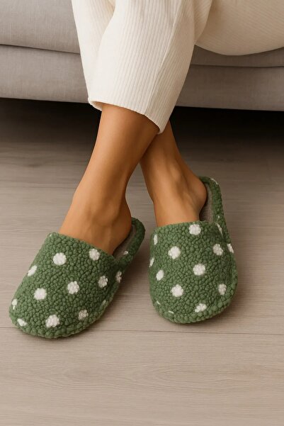 Deniz Terlik Papuci de casă de iarnă pentru femei, moale, cu buline, cu talpă...