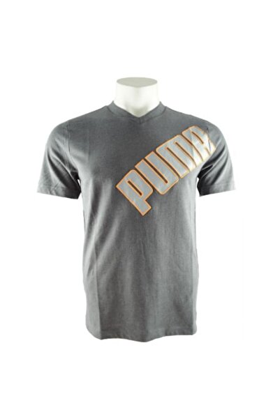 Puma Men's Large Logo V-neck Tee, Grey, M