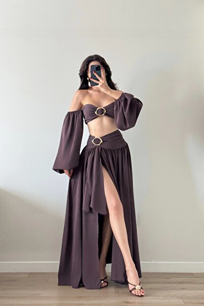 Eka Γυναικείο Καφέ Σετ Φούστας Crop 1041-3234