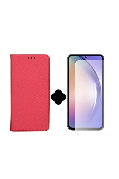 Gtech Set protection for Samsung Galaxy A14, Book Case and Clear Screen Protector, -Leather, Red