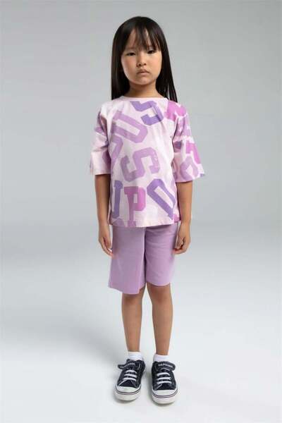 U.S. Polo Assn. Kids U.S. Polo Girls' Bermuda Set Single Jersey Rotational Knitted Fabric