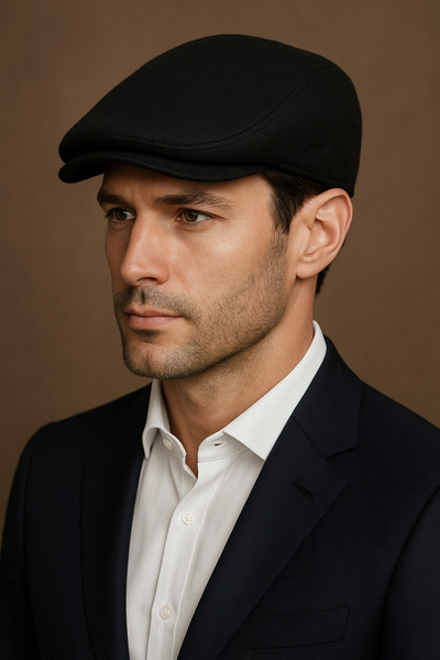 HatClub Exclusive Erkek Kışlık Yünlü Kumaş Standart Beden Arkası Lastikli Siy...