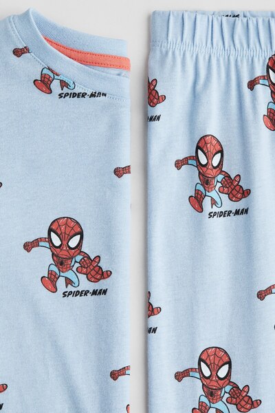 H&M Pamuklu ve Baskılı Jarse Pijama Takımı
