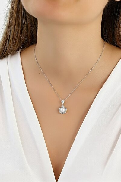 MySilvers Mozanit Baget Taşlı İnci Kolye