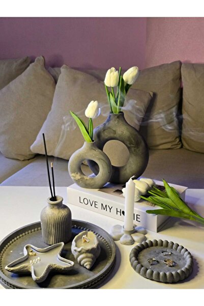 OEM Evinize şıklık katın gri mermer set, vazolar, mumlar, tepsi ve şamdan