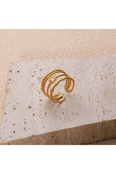 Pursehuit Χρυσό δαχτυλίδι, ρυθμιζόμενο, από ανοξείδωτο ατσάλι, με ήλιο και πο...