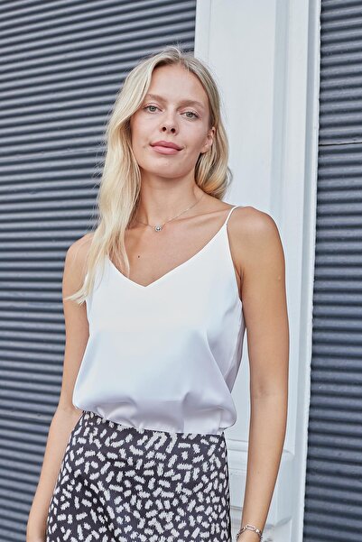 Jument Women's Silky Textured Satin Fabric Rope Strap Blouse-Cream