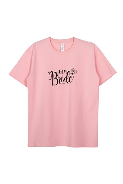 OEM Tricou roz din bumbac cu tematică Team Bride - Mărime unică
