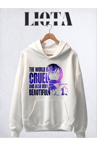 Vordevia Hanorac oversize din bumbac cu 3 fire, imprimat Attack On Titan