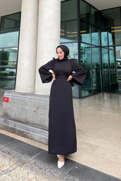 Tarzım Tuba Elvin Spanish Sleeve Hijab Dress Black