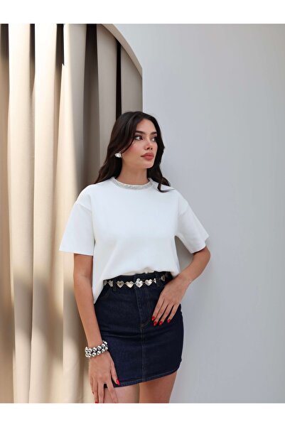 ESRAHELVACI Short Sleeve Collar Stone Embellished Knitwear