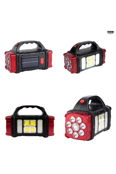 Impact Vision Portable LED Flashlight, 38W, Solar or USB Charging, Power Bank, ABS, Black/Red, Impact Vision®