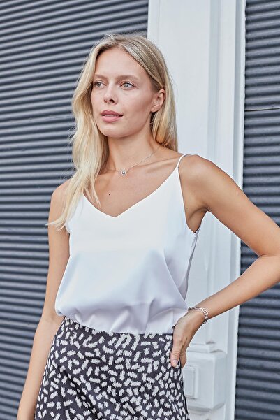 Jument Women's Silky Textured Satin Fabric Rope Strap Blouse-Cream