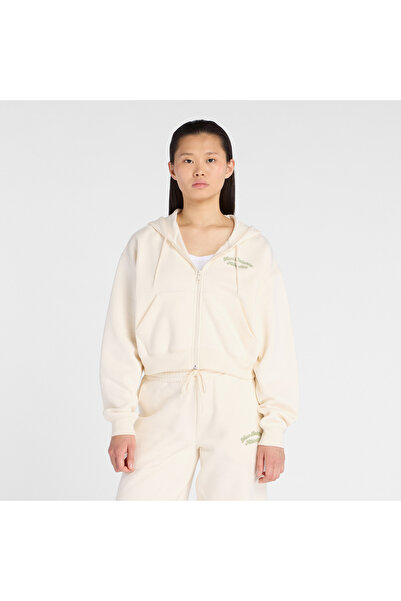 New Balance Linear Heritage Fleece Kadın Beyaz Sweatshirt