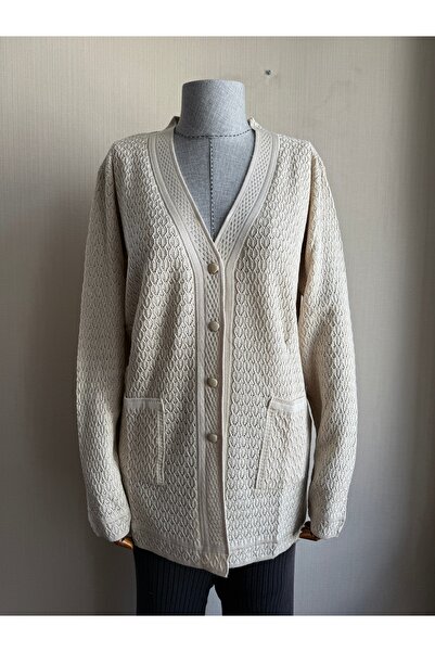 TİRİTEK سترة حديثة للأمهات من التريكو المزخرف الأنيق / كريمي