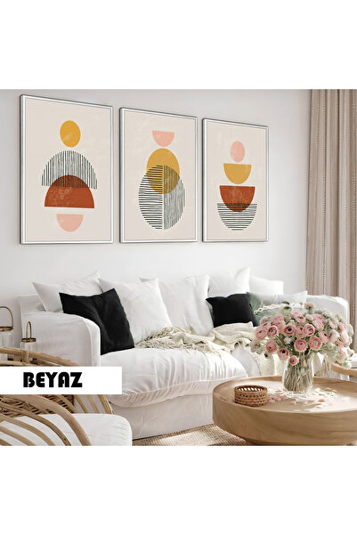 Harikabirev Children's Room Living Room-Minimalist Modern Bohemian Abstract Patterns X1 | Wooden Framed 3-Piece Mdf Ahmdf