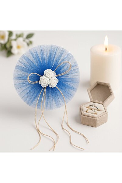 Novaly Store Mavi Tüllü Beyaz Gül Süs – Düğün, Nişan, Kapı ve Araç Aksesuarı(6 Adet)