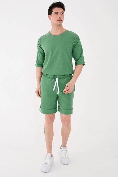 RELAXL 2-Piece Set 100% Cotton Comfortable Fit Green T-Shirt and Short Shorts