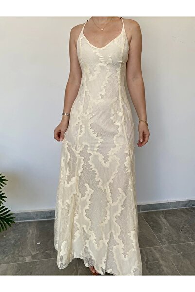BS Krem Dantel İşleme Elbise