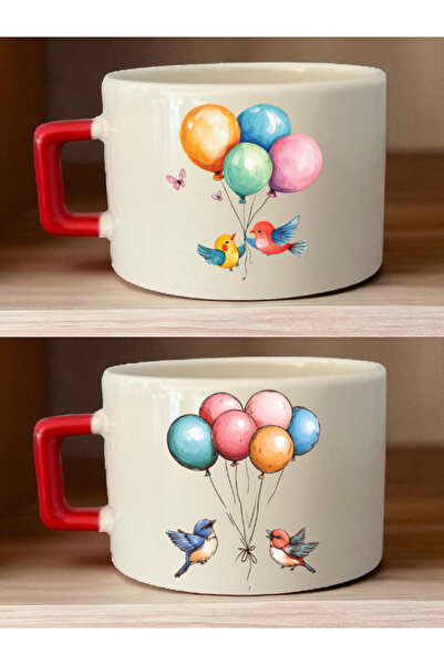 lili hediyelik Coffee Cup with Balloon and Bird Print - Gift for Mothers, New...