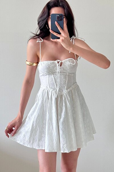 Eka Γυναικείο Μίνι Φόρεμα Λευκό Με Ζαρτιέρες 1041-6411
