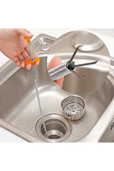 abnturk Paslanmaz Çelik Kancalı Lavabo Gider Açıcı Boru Esnek Hortum 90 cm