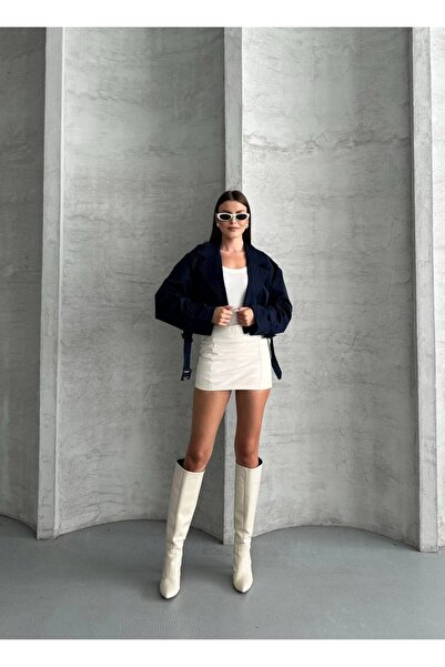 ZF BUTİK Κοντό παλτό με διπλό γιακά με λεπτομέρεια με ζώνη