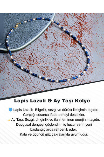 Saff Doğal Taş Lapis Lazuli & Ay Taşı Kolye