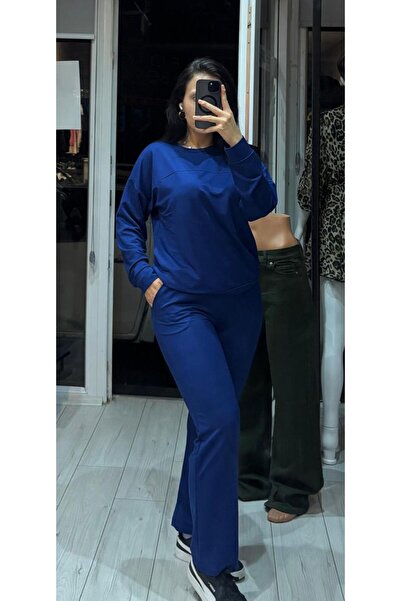 TRENDBUTİK Eşofman Lacivert Takımı Detay Penye Kadın