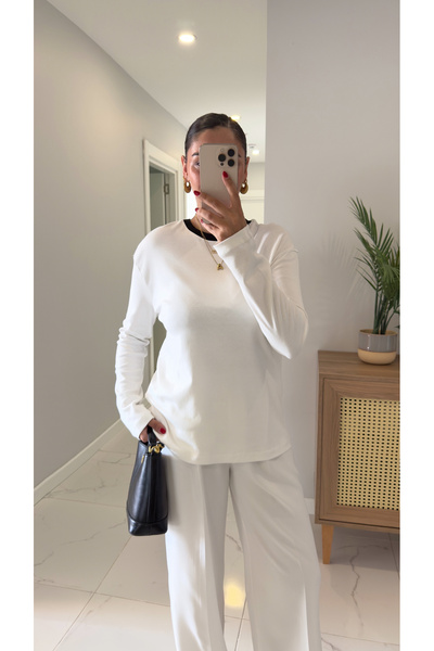 BİRCANÇİL Μπλούζα με μακριά μανίκια MD Esse White Collar με ρέλι