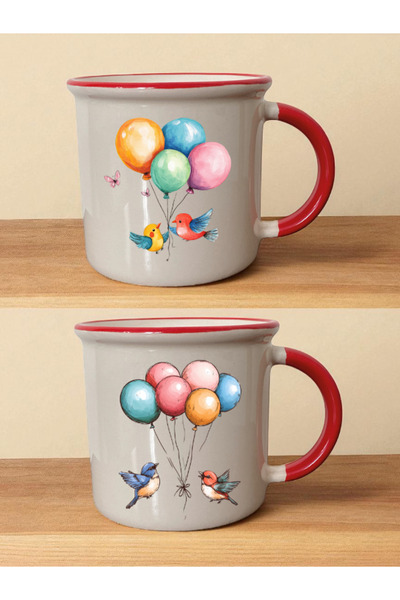 lili hediyelik Red Cup with Balloon and Bird Print - Birthday Gift for Men, G...